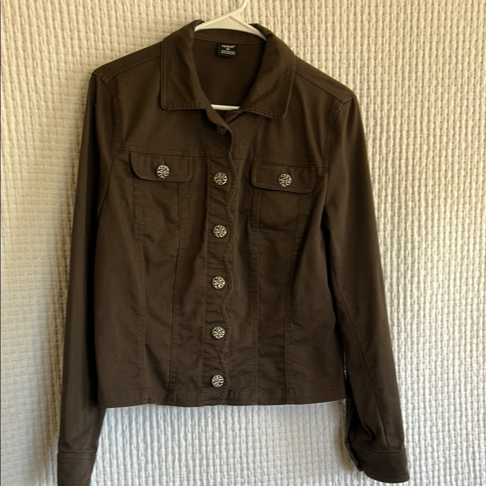 Tribal Dark Brown Jean Jacket with Decorative Silver Buttons